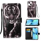 For iPhone 15 Plus Colored Drawing Pattern Plain Weave Leather Phone Case(Black And White Tiger) - 1