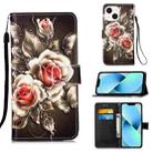 For iPhone 15 Colored Drawing Pattern Plain Weave Leather Phone Case(Roses On Black) - 1