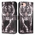 For iPhone SE 2024 Colored Drawing Pattern Plain Weave Leather Phone Case(Black And White Tiger) - 1