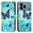 For iPhone 17 Pro Max Colored Drawing Pattern Plain Weave Leather Phone Case(Caring Butterfly) - 1