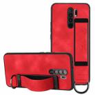 For Xiaomi Redmi 9 Wristband Holder Leather Back Phone Case(Red) - 1