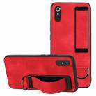 For Xiaomi Redmi 9A Wristband Holder Leather Back Phone Case(Red) - 1