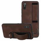 For Xiaomi Redmi 9A Wristband Holder Leather Back Phone Case(Coffee) - 1