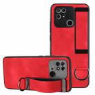 For Xiaomi Redmi 10C Wristband Holder Leather Back Phone Case(Red) - 1