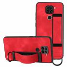 For Xiaomi Redmi Note 9 Wristband Holder Leather Back Phone Case(Red) - 1