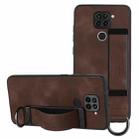 For Xiaomi Redmi Note 9 Wristband Holder Leather Back Phone Case(Coffee) - 1