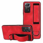 For Xiaomi Redmi Note 11 Wristband Holder Leather Back Phone Case(Red) - 1