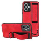 For Xiaomi Redmi Note 12 4G Global Wristband Holder Leather Back Phone Case(Red) - 1