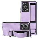 For Xiaomi Redmi Note 12 5G Global Wristband Holder Leather Back Phone Case(Purple) - 1