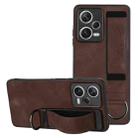 For Xiaomi Redmi Note 12 Pro+ 5G Global Wristband Holder Leather Back Phone Case(Coffee) - 1