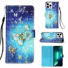 For iPhone 15 Pro Max 3D Painting Horizontal Flip Leather Phone Case(Golden Butterfly) - 1