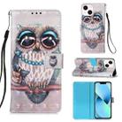 For iPhone 15 Plus 3D Painting Horizontal Flip Leather Phone Case(Grey Owl) - 1