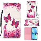 For iPhone 15 Plus 3D Painting Horizontal Flip Leather Phone Case(Rose Butterfly) - 1