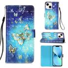 For iPhone 15 3D Painting Horizontal Flip Leather Phone Case(Golden Butterfly) - 1