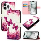 For iPhone 16 Pro Max 3D Painting Horizontal Flip Leather Phone Case(Rose Butterfly) - 1