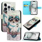 For iPhone 16 Pro 3D Painting Horizontal Flip Leather Phone Case(Grey Owl) - 1