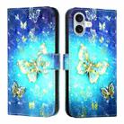 For iPhone 16 Plus 3D Painting Horizontal Flip Leather Phone Case(Golden Butterfly) - 2