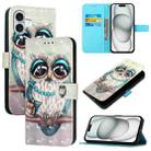 For iPhone 16 Plus 3D Painting Horizontal Flip Leather Phone Case(Grey Owl) - 1