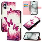 For iPhone 16 Plus 3D Painting Horizontal Flip Leather Phone Case(Rose Butterfly) - 1