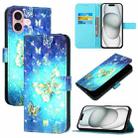 For iPhone 16 3D Painting Horizontal Flip Leather Phone Case(Golden Butterfly) - 1