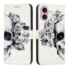 For iPhone 16 3D Painting Horizontal Flip Leather Phone Case(Skull) - 2