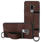 For Samsung Galaxy S9+ Wristband Holder Leather Back Phone Case(Coffee) - 1