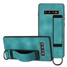 For Samsung Galaxy S10 Wristband Holder Leather Back Phone Case(Green) - 1