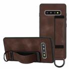 For Samsung Galaxy S10 Wristband Holder Leather Back Phone Case(Coffee) - 1