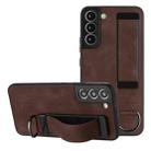 For Samsung Galaxy S21 5G Wristband Holder Leather Back Phone Case(Coffee) - 1