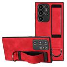 For Samsung Galaxy S22 Ultra 5G Wristband Holder Leather Back Phone Case(Red) - 1