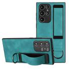 For Samsung Galaxy S22 Ultra 5G Wristband Holder Leather Back Phone Case(Green) - 1