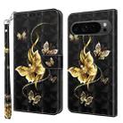 For Google Pixel 9 3D Painted Pattern Leather Phone Case(Golden Butterfly) - 1