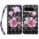 For Google Pixel 9 3D Painted Pattern Leather Phone Case(Pink Flower) - 1