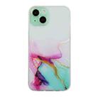 For iPhone 15 Plus Hollow Marble Pattern TPU Straight Edge Phone Case(Green) - 1