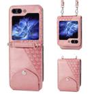 For Samsung Galaxy Z Flip5 Cubic Grid Calf Texture Magnetic Leather Phone Case(Rose Gold) - 1