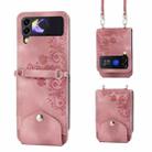 For Samsung Galaxy Z Flip5 Skin Feel Flowers Embossed Wallet Leather Phone Case(Pink) - 1