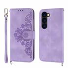 For Samsung Galaxy Z Fold6 Skin Feel Flowers Embossed Wallet Leather Phone Case(Purple) - 2