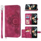 For Samsung Galaxy Z Fold6 Skin Feel Flowers Embossed Wallet Leather Phone Case(Wine Red) - 1