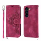 For Samsung Galaxy Z Fold6 Skin Feel Flowers Embossed Wallet Leather Phone Case(Wine Red) - 2