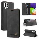 For Samsung Galaxy A22 4G Skin Feel Anti-theft Brush Horizontal Flip Leather Case with Holder(Black) - 1