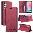 For Samsung Galaxy A24 5G Skin Feel Anti-theft Brush Horizontal Flip Leather Case with Holder(Wine Red) - 1