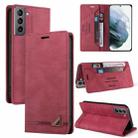 For Samsung Galaxy S21 5G Skin Feel Anti-theft Brush Horizontal Flip Leather Case with Holder(Wine Red) - 1