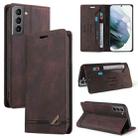 For Samsung Galaxy S21 5G Skin Feel Anti-theft Brush Horizontal Flip Leather Case with Holder(Brown) - 1