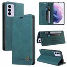 For Samsung Galaxy S21 FE 5G Skin Feel Anti-theft Brush Horizontal Flip Leather Case with Holder(Blue) - 1