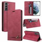 For Samsung Galaxy S21+ 5G Skin Feel Anti-theft Brush Horizontal Flip Leather Case with Holder(Wine Red) - 1