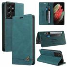 For Samsung Galaxy S21 Ultra 5G Skin Feel Anti-theft Brush Horizontal Flip Leather Case with Holder(Blue) - 1