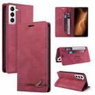 For Samsung Galaxy S22 5G Skin Feel Anti-theft Brush Horizontal Flip Leather Case with Holder(Wine Red) - 1