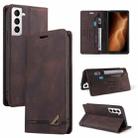 For Samsung Galaxy S22 5G Skin Feel Anti-theft Brush Horizontal Flip Leather Case with Holder(Brown) - 1