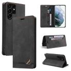 For Samsung Galaxy S22 Ultra 5G Skin Feel Anti-theft Brush Horizontal Flip Leather Case with Holder(Black) - 1