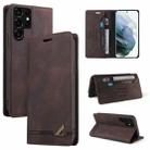 For Samsung Galaxy S22 Ultra 5G Skin Feel Anti-theft Brush Horizontal Flip Leather Case with Holder(Brown) - 1